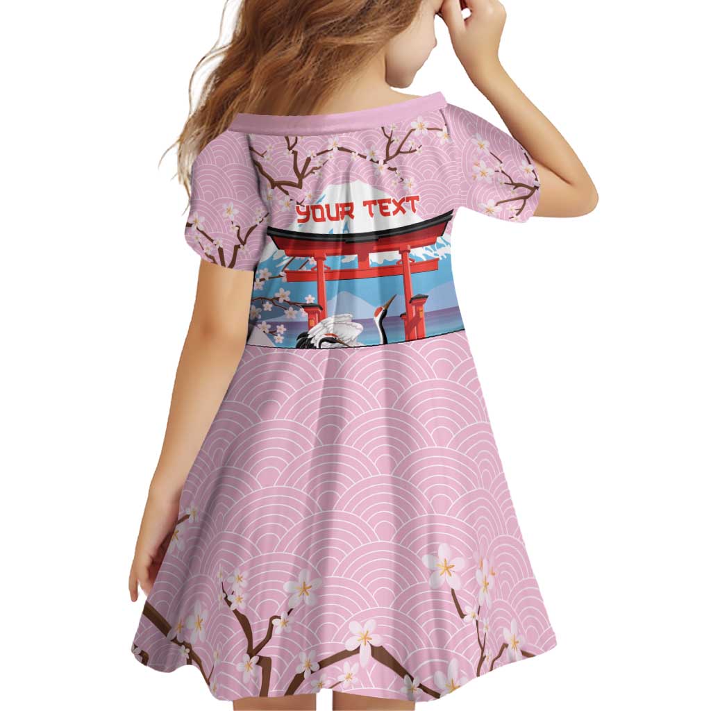 Japanese Torii Gate Cranes Personalised Family Matching Short Sleeve Bodycon Dress and Hawaiian Shirt Fuji Mount Sakura Seigaiha Pattern LT14 - Polynesian Pride