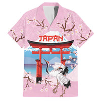 Japanese Torii Gate Cranes Personalised Family Matching Short Sleeve Bodycon Dress and Hawaiian Shirt Fuji Mount Sakura Seigaiha Pattern LT14 Dad's Shirt - Short Sleeve Pink - Polynesian Pride