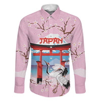 Japanese Torii Gate Cranes Personalised Family Matching Short Sleeve Bodycon Dress and Hawaiian Shirt Fuji Mount Sakura Seigaiha Pattern LT14 Dad's Shirt - Long Sleeve Pink - Polynesian Pride