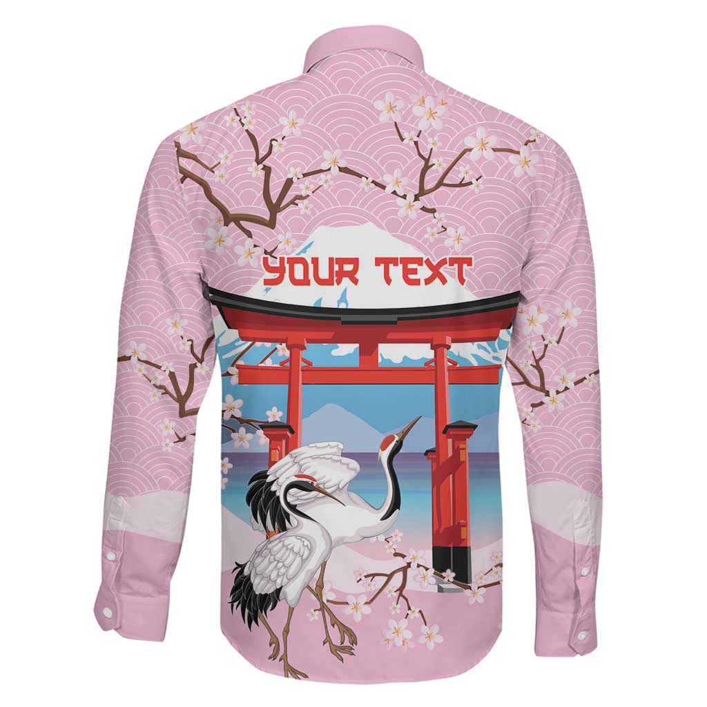 Japanese Torii Gate Cranes Personalised Family Matching Short Sleeve Bodycon Dress and Hawaiian Shirt Fuji Mount Sakura Seigaiha Pattern LT14 - Polynesian Pride