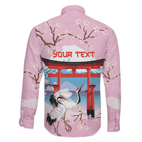 Japanese Torii Gate Cranes Personalised Family Matching Short Sleeve Bodycon Dress and Hawaiian Shirt Fuji Mount Sakura Seigaiha Pattern LT14 - Polynesian Pride