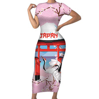 Japanese Torii Gate Cranes Personalised Family Matching Short Sleeve Bodycon Dress and Hawaiian Shirt Fuji Mount Sakura Seigaiha Pattern LT14 Mom's Dress Pink - Polynesian Pride