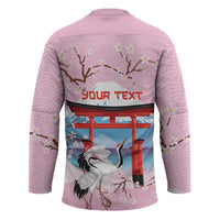 Japanese Torii Gate Cranes Personalised Hockey Jersey Fuji Mount Sakura Seigaiha Pattern
