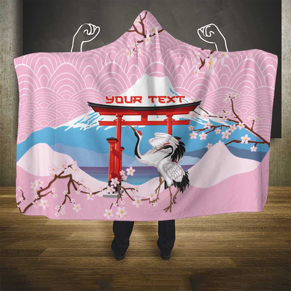 Japanese Torii Gate Cranes Personalised Hooded Blanket Fuji Mount Sakura Seigaiha Pattern