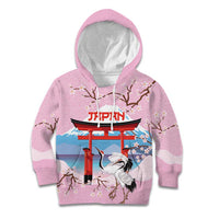 Japanese Torii Gate Cranes Personalised Kid Hoodie Fuji Mount Sakura Seigaiha Pattern