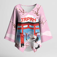 Japanese Torii Gate Cranes Personalised Kimono Sleeve Blouse Fuji Mount Sakura Seigaiha Pattern