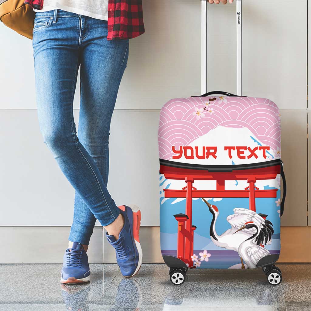 Japanese Torii Gate Cranes Personalised Luggage Cover Fuji Mount Sakura Seigaiha Pattern