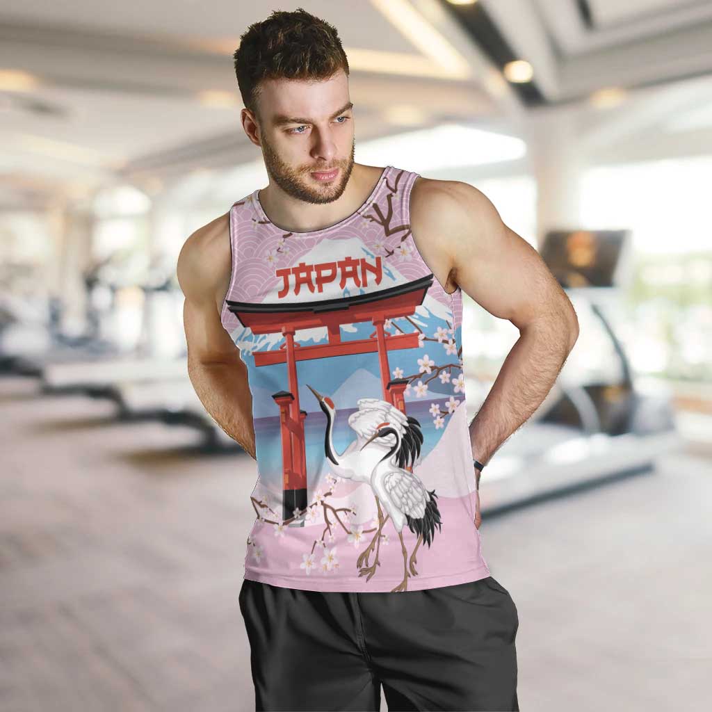 Japanese Torii Gate Cranes Personalised Men Tank Top Fuji Mount Sakura Seigaiha Pattern