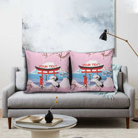 Japanese Torii Gate Cranes Personalised Pillow Cover Fuji Mount Sakura Seigaiha Pattern