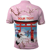 Japanese Torii Gate Cranes Personalised Polo Shirt Fuji Mount Sakura Seigaiha Pattern
