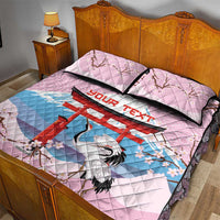 Japanese Torii Gate Cranes Personalised Quilt Bed Set Fuji Mount Sakura Seigaiha Pattern