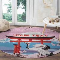 Japanese Torii Gate Cranes Personalised Round Carpet Fuji Mount Sakura Seigaiha Pattern
