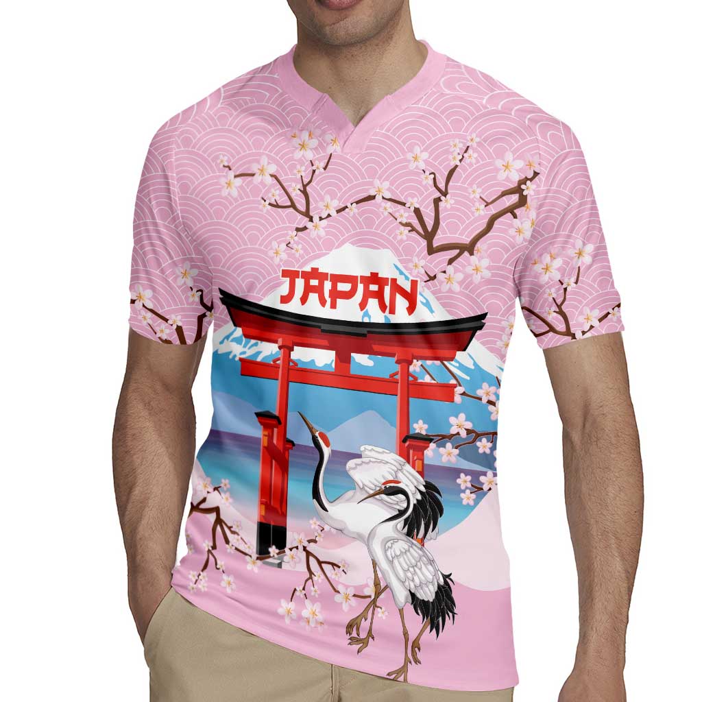 Japanese Torii Gate Cranes Personalised Rugby Jersey Fuji Mount Sakura Seigaiha Pattern
