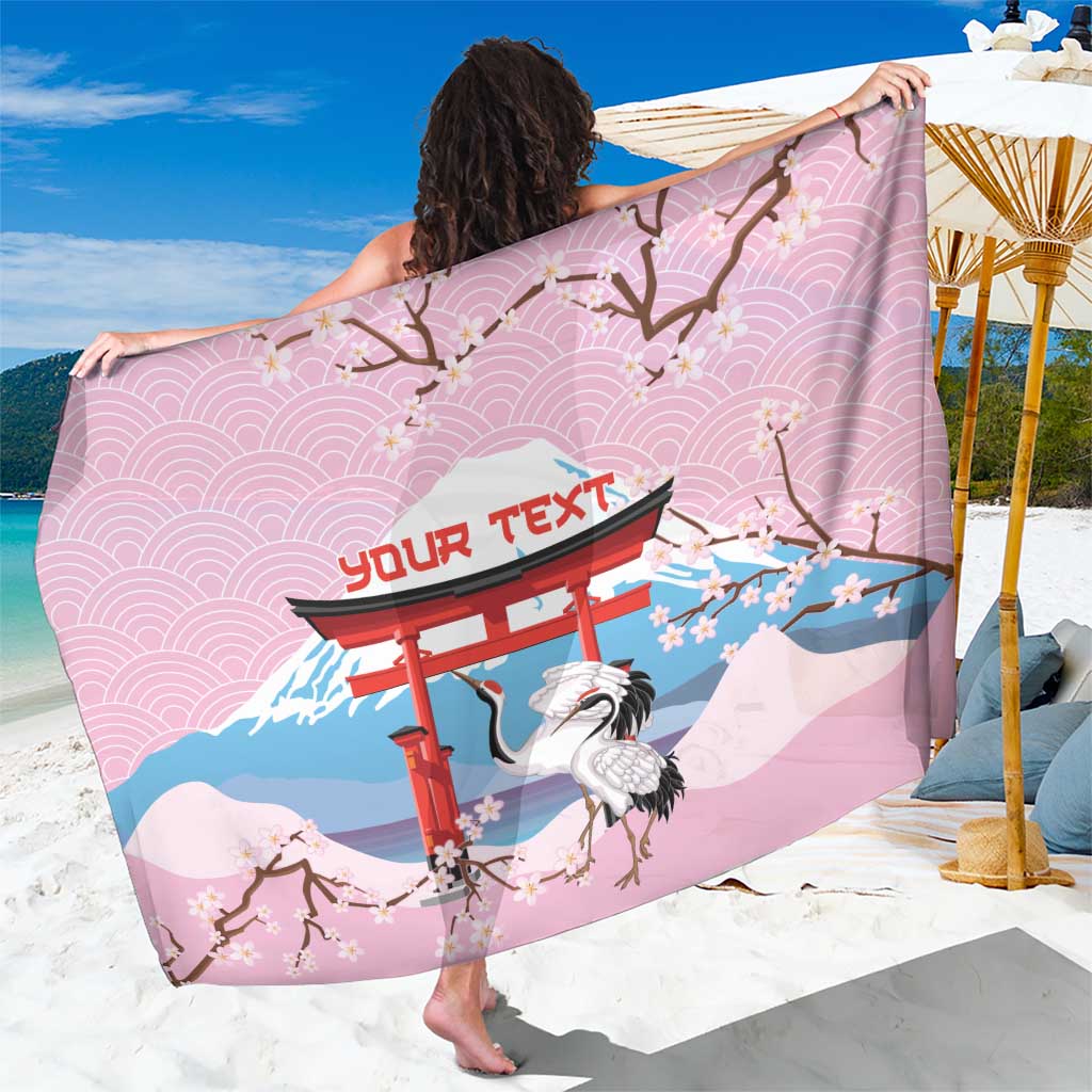 Japanese Torii Gate Cranes Personalised Sarong Fuji Mount Sakura Seigaiha Pattern