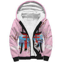 Japanese Torii Gate Cranes Personalised Sherpa Hoodie Fuji Mount Sakura Seigaiha Pattern LT14 Unisex Pink - Polynesian Pride