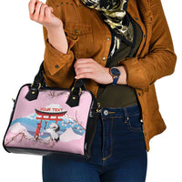 Japanese Torii Gate Cranes Personalised Shoulder Handbag Fuji Mount Sakura Seigaiha Pattern