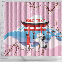 Japanese Torii Gate Cranes Personalised Shower Curtain Fuji Mount Sakura Seigaiha Pattern
