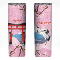 Japanese Torii Gate Cranes Personalised Skinny Tumbler Fuji Mount Sakura Seigaiha Pattern