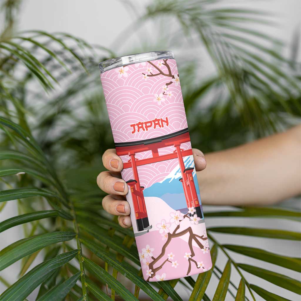Japanese Torii Gate Cranes Personalised Skinny Tumbler Fuji Mount Sakura Seigaiha Pattern