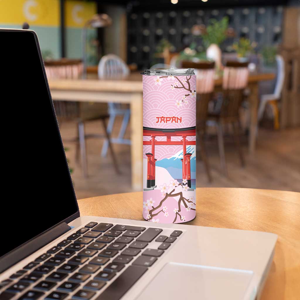 Japanese Torii Gate Cranes Personalised Skinny Tumbler Fuji Mount Sakura Seigaiha Pattern