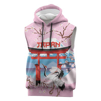 Japanese Torii Gate Cranes Personalised Sleeveless Hoodie Fuji Mount Sakura Seigaiha Pattern LT14 Pink - Polynesian Pride
