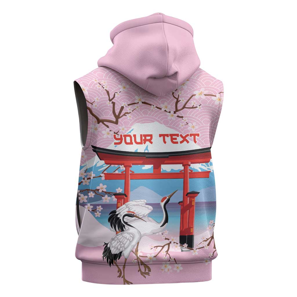 Japanese Torii Gate Cranes Personalised Sleeveless Hoodie Fuji Mount Sakura Seigaiha Pattern LT14 - Polynesian Pride