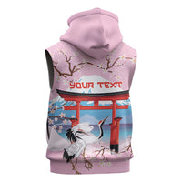 Japanese Torii Gate Cranes Personalised Sleeveless Hoodie Fuji Mount Sakura Seigaiha Pattern LT14 - Polynesian Pride