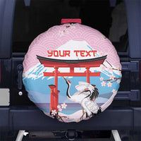 Japanese Torii Gate Cranes Personalised Spare Tire Cover Fuji Mount Sakura Seigaiha Pattern