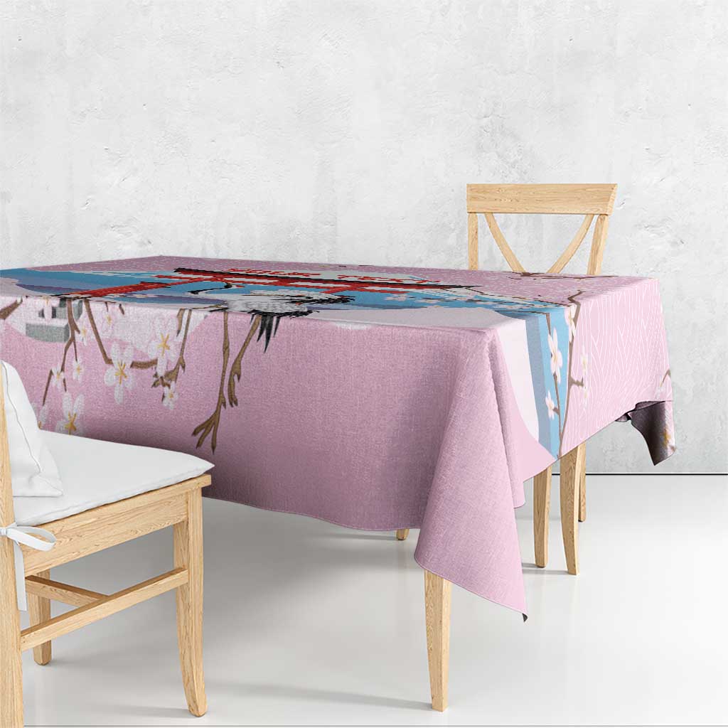 Japanese Torii Gate Cranes Personalised Tablecloth Fuji Mount Sakura Seigaiha Pattern