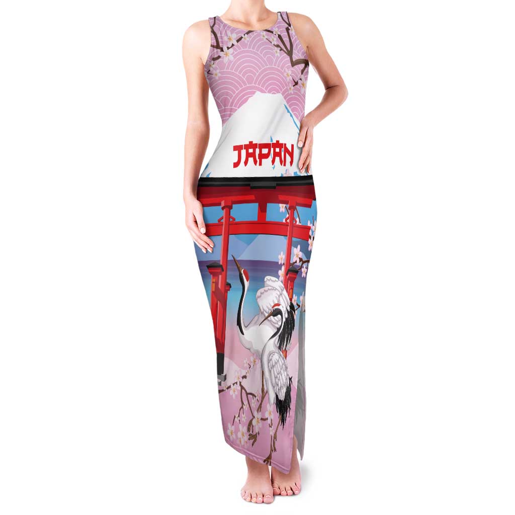 Japanese Torii Gate Cranes Personalised Tank Maxi Dress Fuji Mount Sakura Seigaiha Pattern LT14 Women Pink - Polynesian Pride