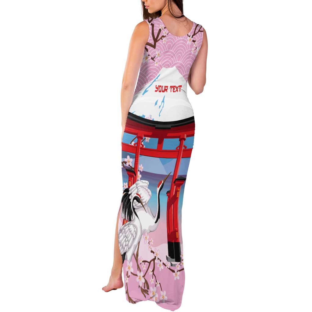 Japanese Torii Gate Cranes Personalised Tank Maxi Dress Fuji Mount Sakura Seigaiha Pattern LT14 - Polynesian Pride