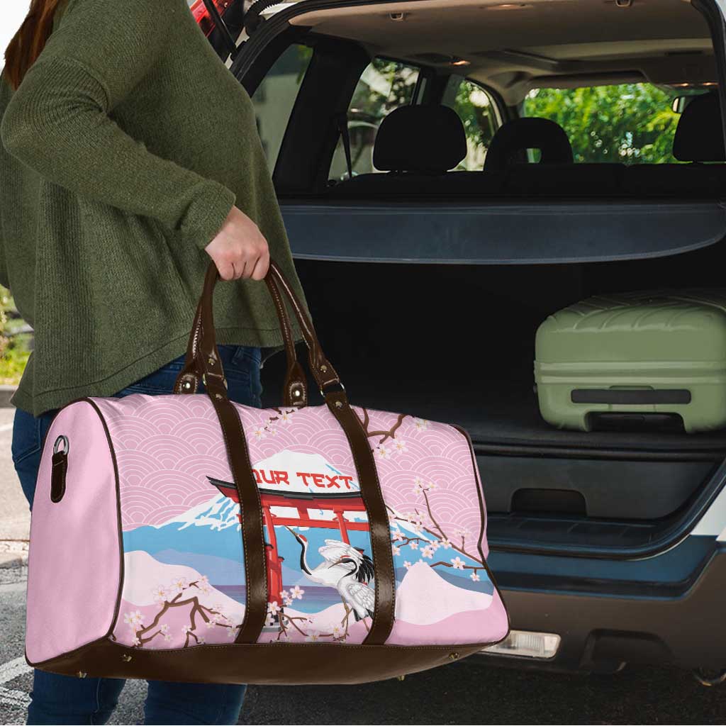 Japanese Torii Gate Cranes Personalised Travel Bag Fuji Mount Sakura Seigaiha Pattern