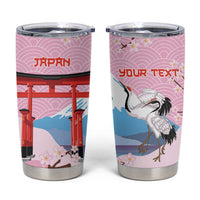 Japanese Torii Gate Cranes Personalised Tumbler Cup Fuji Mount Sakura Seigaiha Pattern