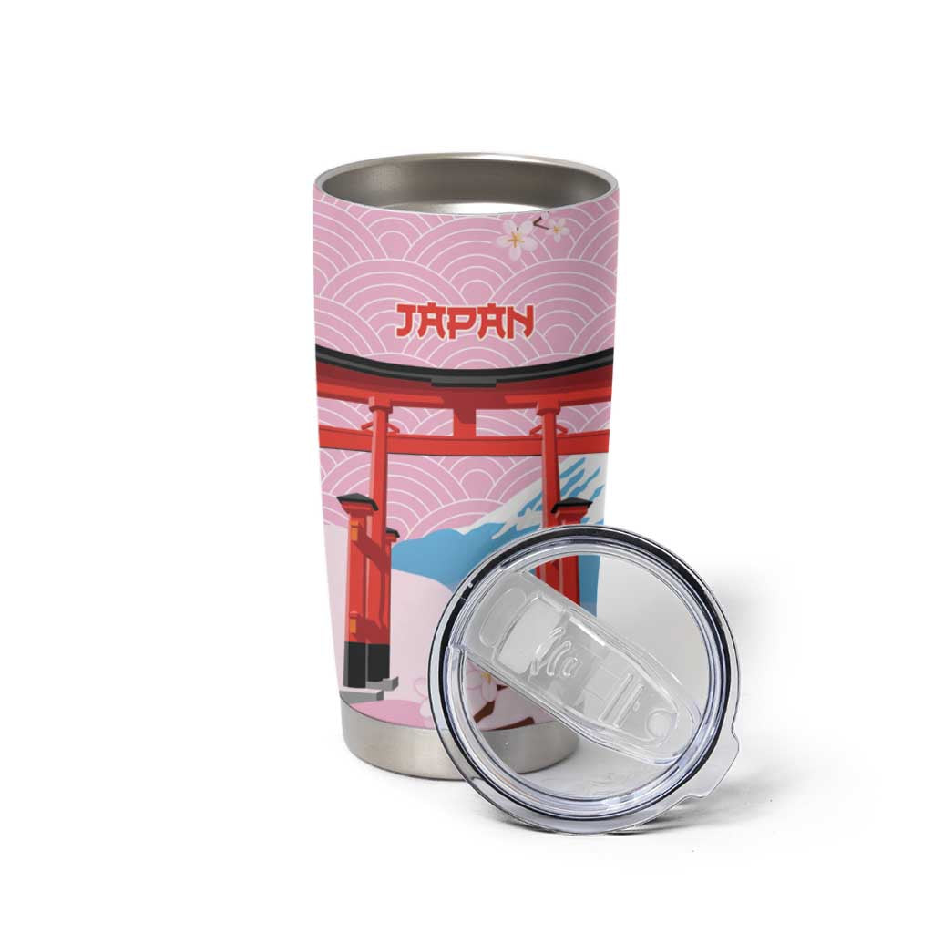 Japanese Torii Gate Cranes Personalised Tumbler Cup Fuji Mount Sakura Seigaiha Pattern