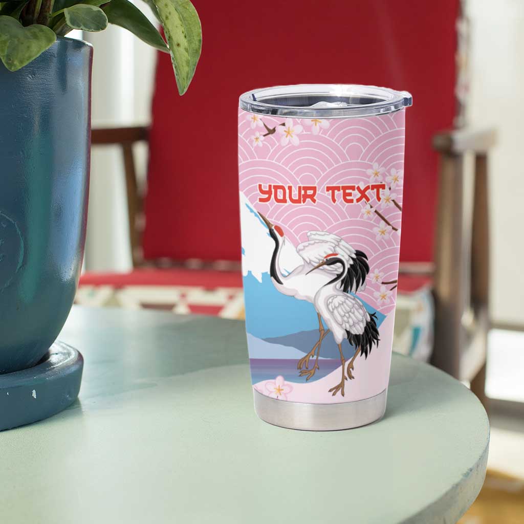 Japanese Torii Gate Cranes Personalised Tumbler Cup Fuji Mount Sakura Seigaiha Pattern