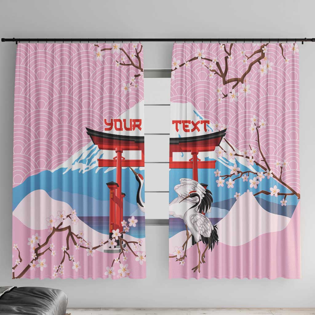 Japanese Torii Gate Cranes Personalised Window Curtain Fuji Mount Sakura Seigaiha Pattern