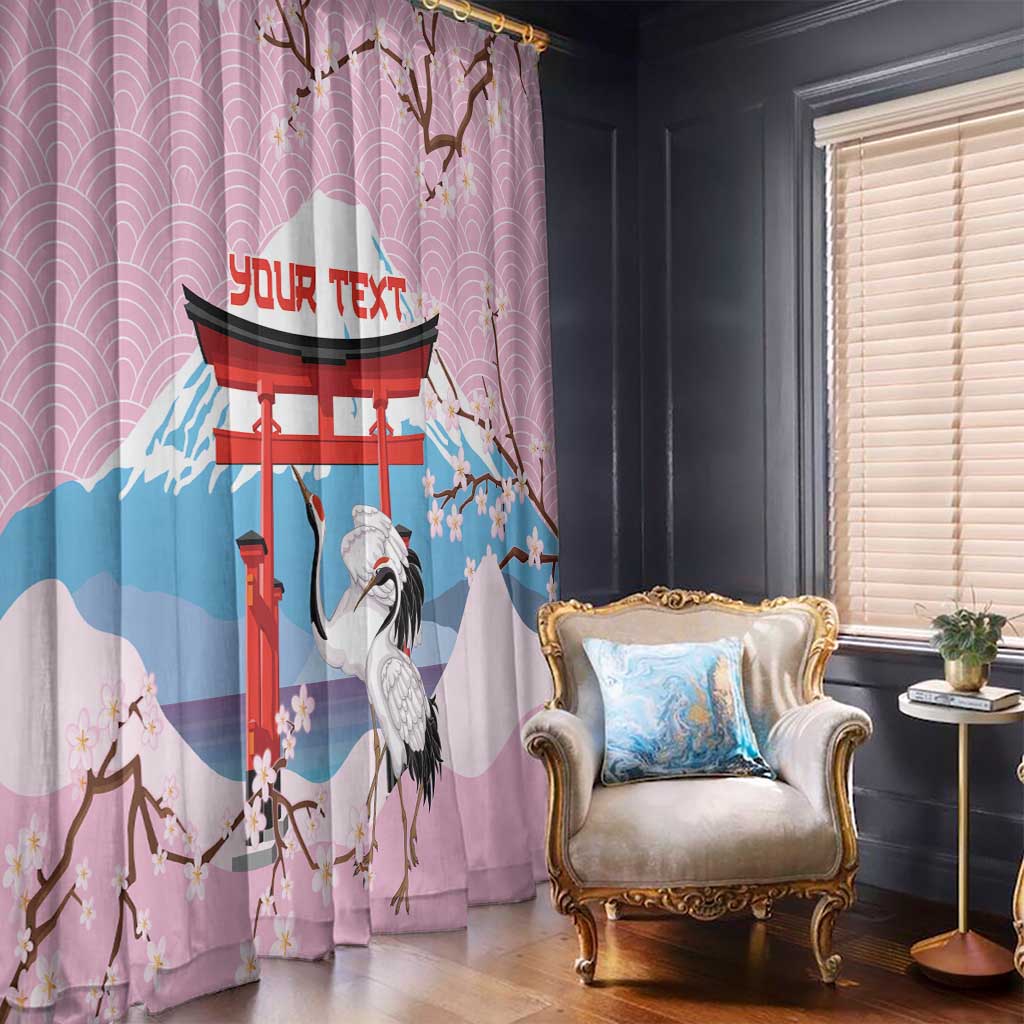 Japanese Torii Gate Cranes Personalised Window Curtain Fuji Mount Sakura Seigaiha Pattern