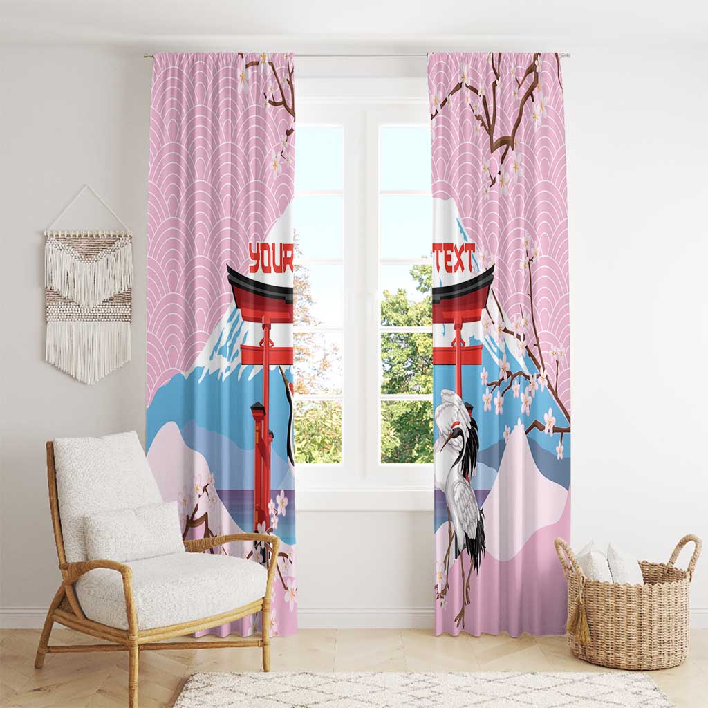 Japanese Torii Gate Cranes Personalised Window Curtain Fuji Mount Sakura Seigaiha Pattern