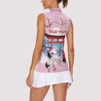 Japanese Torii Gate Cranes Personalised Women Sleeveless Polo Shirt Fuji Mount Sakura Seigaiha Pattern