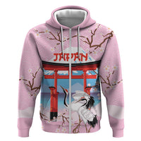 Japanese Torii Gate Cranes Personalised Zip Hoodie Fuji Mount Sakura Seigaiha Pattern