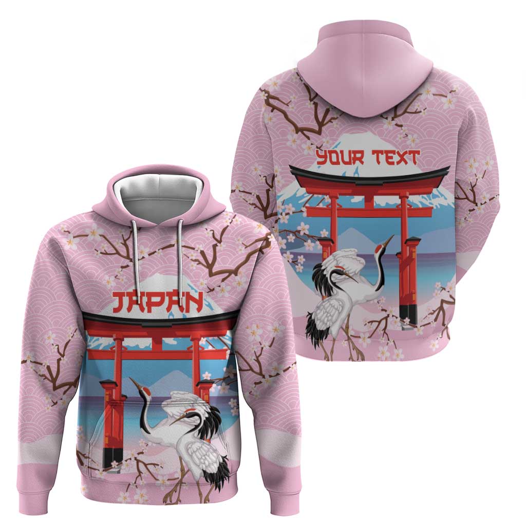 Japanese Torii Gate Cranes Personalised Zip Hoodie Fuji Mount Sakura Seigaiha Pattern