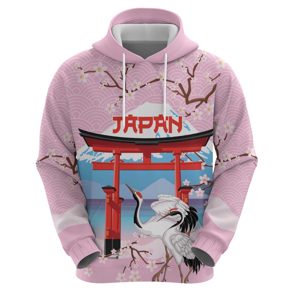Japanese Torii Gate Cranes Personalised Zip Hoodie Fuji Mount Sakura Seigaiha Pattern