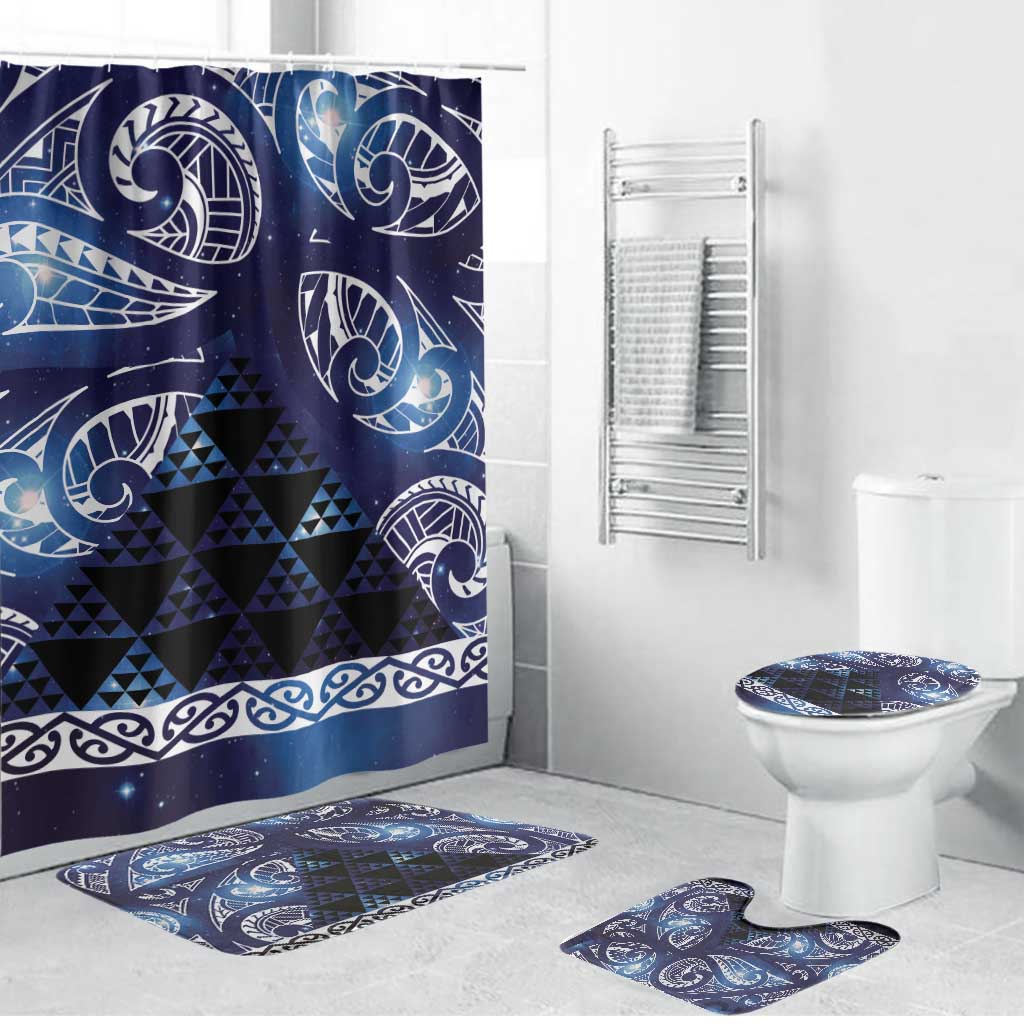 Matariki New Zealand Bathroom Set NZ Niho Taniwha Maori New Year Blue Galaxy LT14 Bathroom Set (4 pcs) Blue - Polynesian Pride