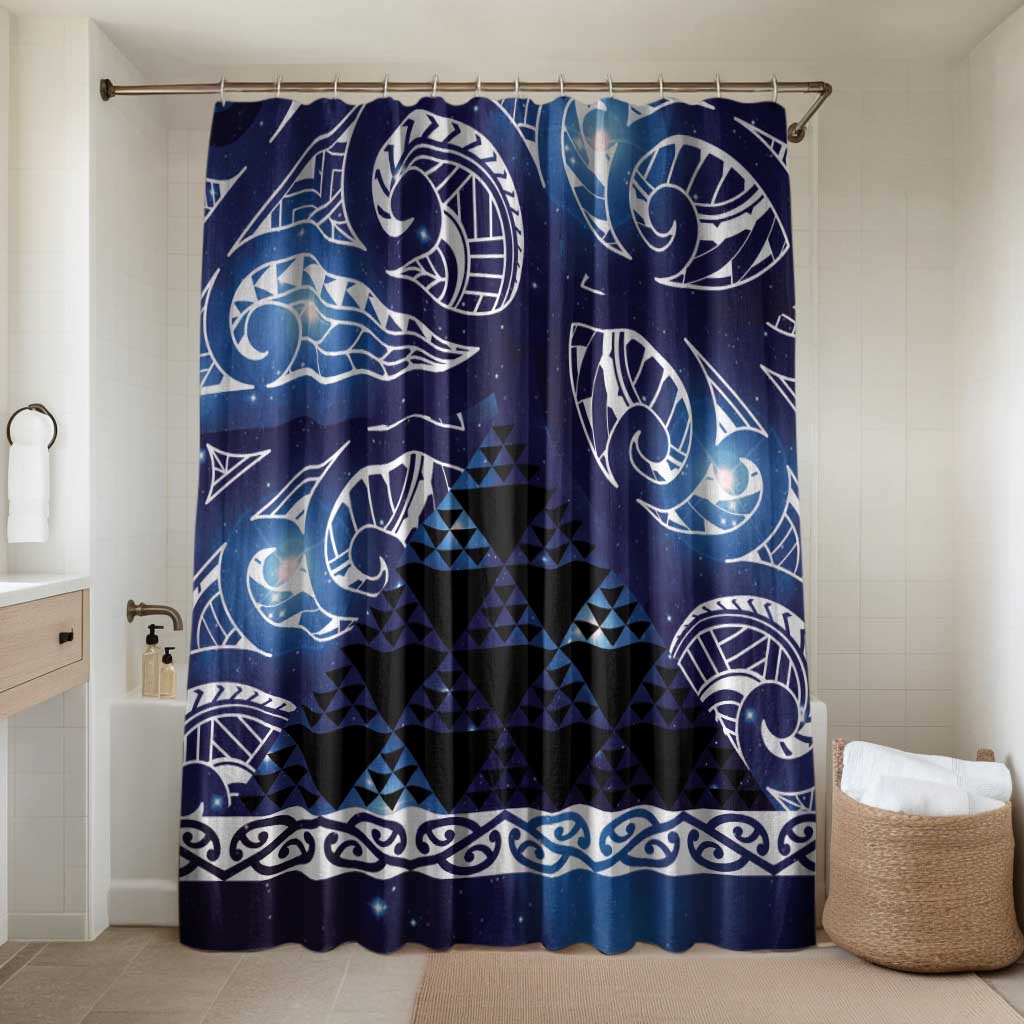 Matariki New Zealand Bathroom Set NZ Niho Taniwha Maori New Year Blue Galaxy LT14 Shower Curtain Only Blue - Polynesian Pride