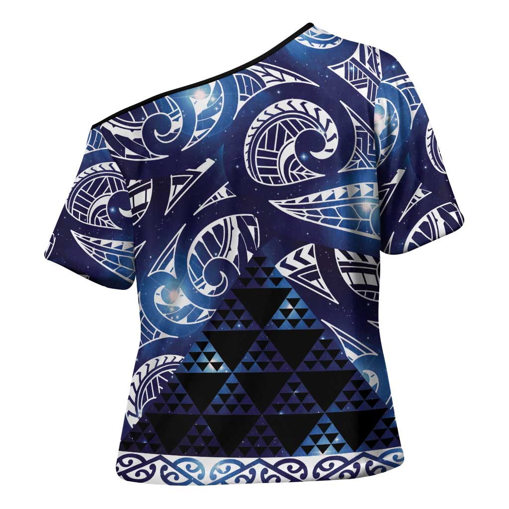 Matariki New Zealand Cross Shoulder Shirt NZ Niho Taniwha Maori New Year Blue Galaxy LT14 - Polynesian Pride
