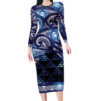 Matariki New Zealand Family Matching Long Sleeve Bodycon Dress and Hawaiian Shirt NZ Niho Taniwha Maori New Year Blue Galaxy