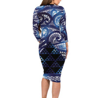 Matariki New Zealand Family Matching Long Sleeve Bodycon Dress and Hawaiian Shirt NZ Niho Taniwha Maori New Year Blue Galaxy