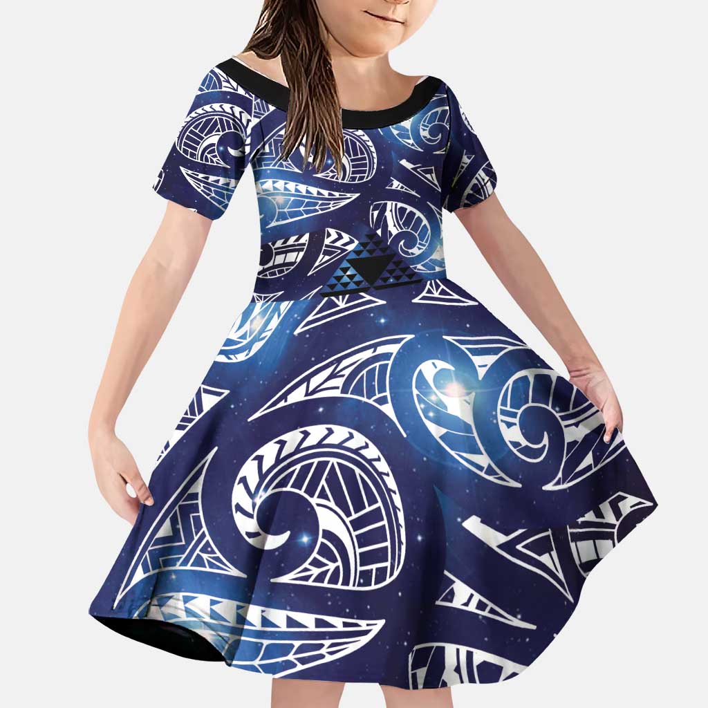 Matariki New Zealand Family Matching Mermaid Dress and Hawaiian Shirt NZ Niho Taniwha Maori New Year Blue Galaxy
