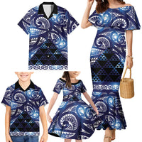 Matariki New Zealand Family Matching Mermaid Dress and Hawaiian Shirt NZ Niho Taniwha Maori New Year Blue Galaxy