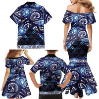 Matariki New Zealand Family Matching Mermaid Dress and Hawaiian Shirt NZ Niho Taniwha Maori New Year Blue Galaxy